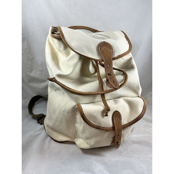 GH Bass Canvas Backpack Rucksack Drawstring Closure Bucket Style Leather Trim - Picture 1 of 13